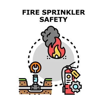 Fire sprinkler safety system protecting property and lives Stock Illustration