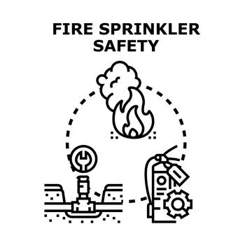 Fire sprinkler safety system protecting property and lives Stock Illustration