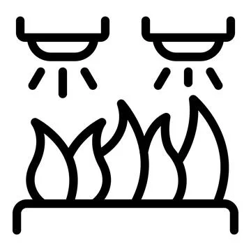 Fire sprinkler system activating over burning grass Illustrazione stock