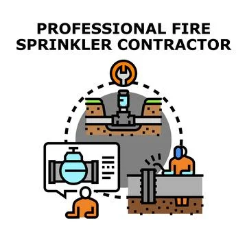 Fire sprinkler system installation and maintenance concept Stock Illustration