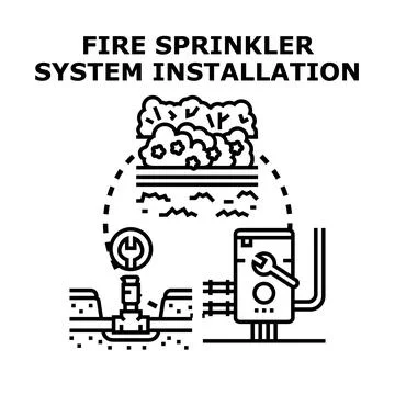 Fire sprinkler system installation and maintenance concept Stock Illustration