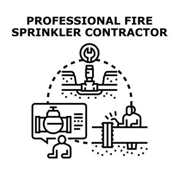 Fire sprinkler system installation and maintenance concept Stock Illustration