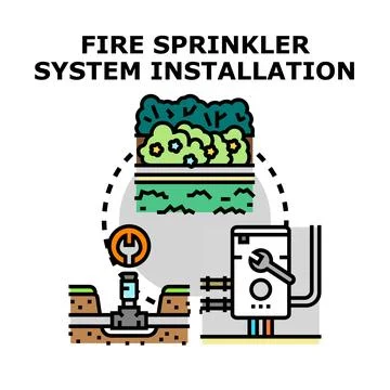 Fire sprinkler system installation and maintenance concept Stock Illustration