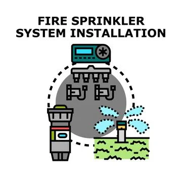 Fire sprinkler system installation concept vector illustration Stock Illustration