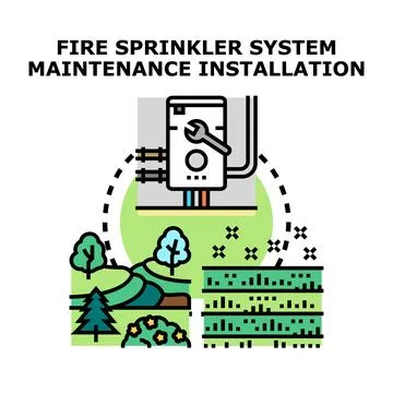 Fire sprinkler system maintenance and installation concept Stock Illustration