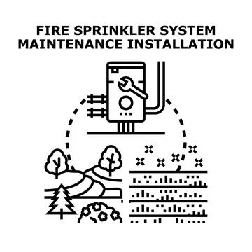 Fire sprinkler system maintenance and installation concept Stock Illustration