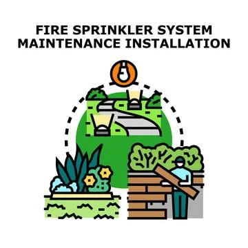 Fire sprinkler system maintenance and installation concept Stock Illustration