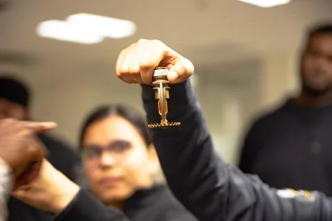 Fire sprinkler training class by security guard in office Stock Photos