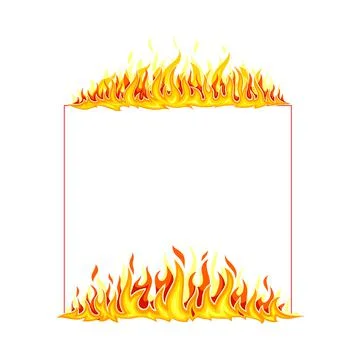 Fire Square Frame with Hot Burning Tongue of Flame and Border Line Vector Stock Illustration