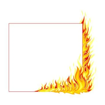 Fire Square Frame with Hot Burning Tongue of Flame and Border Line Vector Stock Illustration