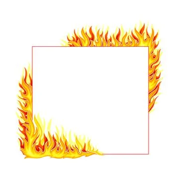 Fire Square Frame with Hot Burning Tongue of Flame and Border Line Vector Stock Illustration