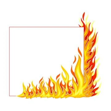 Fire Square Frame with Hot Burning Tongue of Flame and Border Line Vector Stock Illustration
