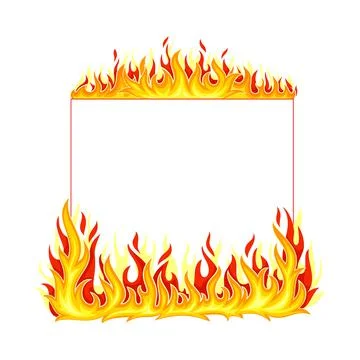 Fire Square Frame with Hot Burning Tongue of Flame and Border Line Vector Stock Illustration