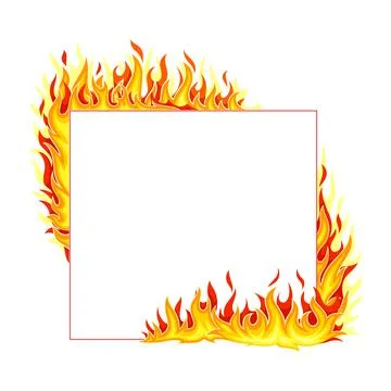 Fire Square Frame with Hot Burning Tongue of Flame and Border Line Vector Stock Illustration