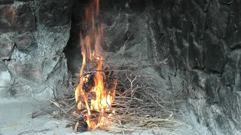 Fire starts burning in fireplace Stock Footage 161506845