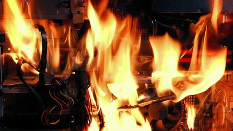 Fire Starts Inside Computer Burning Wire... | Stock Video | Pond5