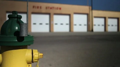 Fire station and hydrant with focus change Stock Footage 771077
