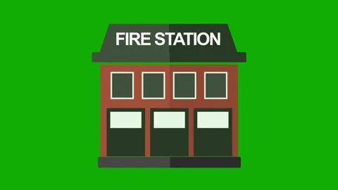 Fire station building animation with sliding motion on green screen background Stock Footage 331197680