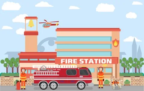 Fire station building Stock Illustration