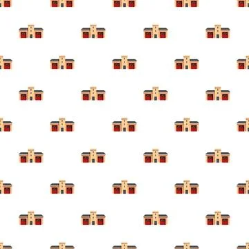 Fire station building seamless pattern illustration Stock Illustration