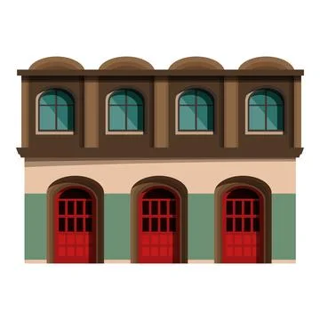 Fire station building showing three garage doors and arched windows Ilustración de archivo