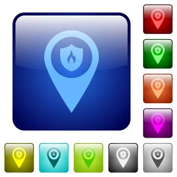 Fire station GPS map location color square buttons Stock Illustration