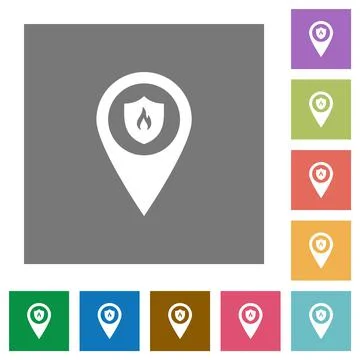 Fire station GPS map location square flat icons Stock Illustration