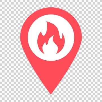 Fire Station Location Pin with Flame Symbol Transparent PNG Stock Illustration
