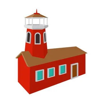 Fire station with red high tower cartoon icon Stock Illustration