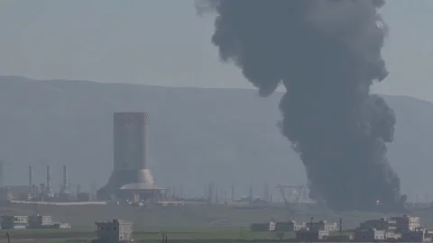 Fire at storage facility after the explosion in the vicinity of Damascus Syria Stock-Footage 169238504