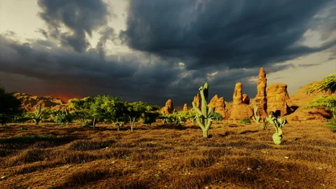 Fire storm evening sunset dusk clouds old american west navajo desert nature Vidéo 181459026