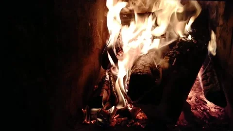 Fire in the stove with a festive atmosphere in the cold season Stock Footage 201341490