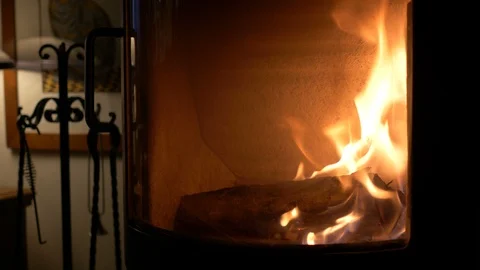 Fire into the stove Stock Footage 87730389