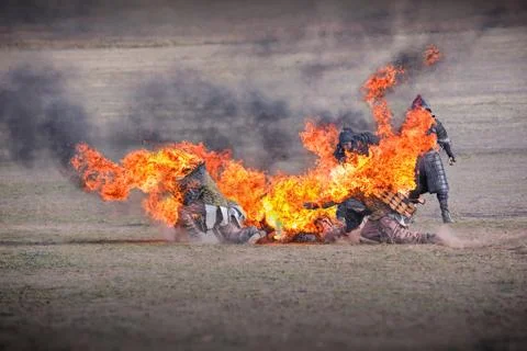 Fire stuntman. Stock Photos