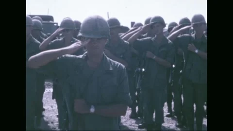 FIRE SUPPORT BASE DANGER - 1969: ARVN turnover ceremony — the wide formation Video stock 341698183