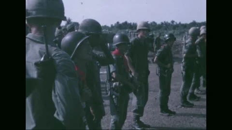 FIRE SUPPORT BASE DANGER - 1969: ARVN turnover ceremony — ARVN ranks saluting 스톡 동영상 341698184