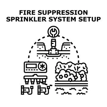 Fire suppression sprinkler system installation planning Stock-Illustration