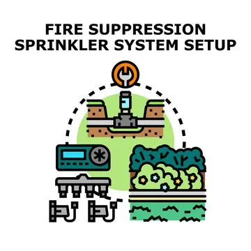 Fire suppression sprinkler system installation planning Stock Illustration