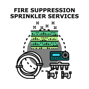 Fire suppression sprinkler system services equipment Stock Illustration