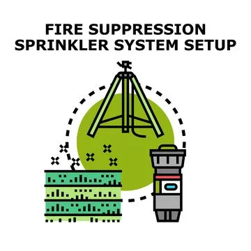 Fire suppression sprinkler system setup working Stock Illustration