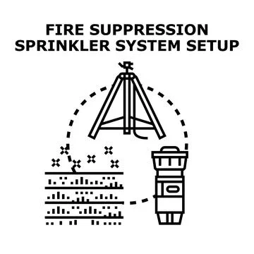 Fire suppression sprinkler system setup working Stock Illustration