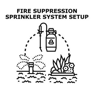 Fire suppression sprinkler system setup development illustration イラスト素材