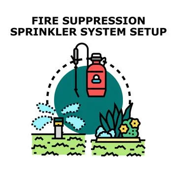 Fire suppression sprinkler system setup development illustration Stock Illustration