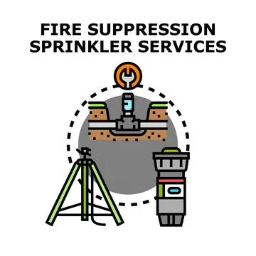 Fire suppression sprinkler systems installing services Stock Illustration
