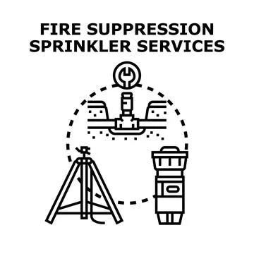 Fire suppression sprinkler systems installing services Stock Illustration