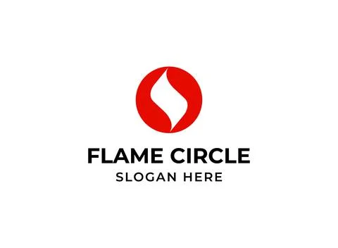 Fire symbol in circle logo. Flame logotype Illustrazione stock