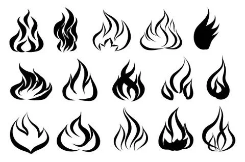 Fire tattoo vector. Fire flames tattoo set. Illustration monochrome flame Stock Illustration
