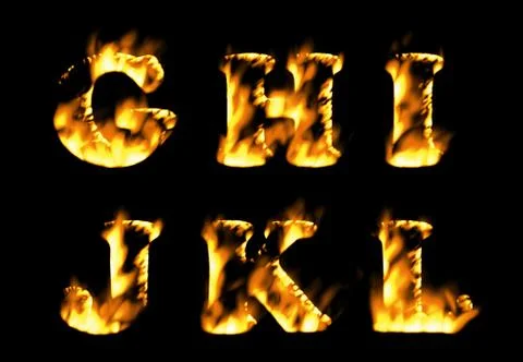 Fire text collection, alphabet of flame.  Stock Illustration