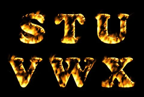 Fire text collection. Alphabet of flame.  Stock Illustration