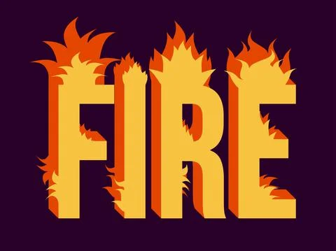 Fire text. Flaming "fire" word in flat style. Retro vintage burning inscripti Stock Illustration